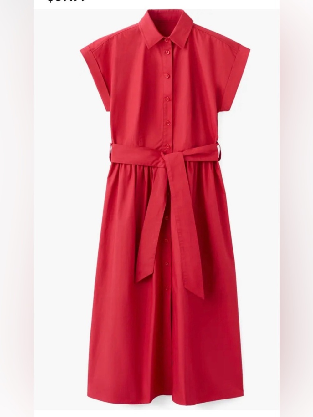 NWOT MANGO Button-Front Red Shirt Dress with Waist Tie - Picture 2 of 6